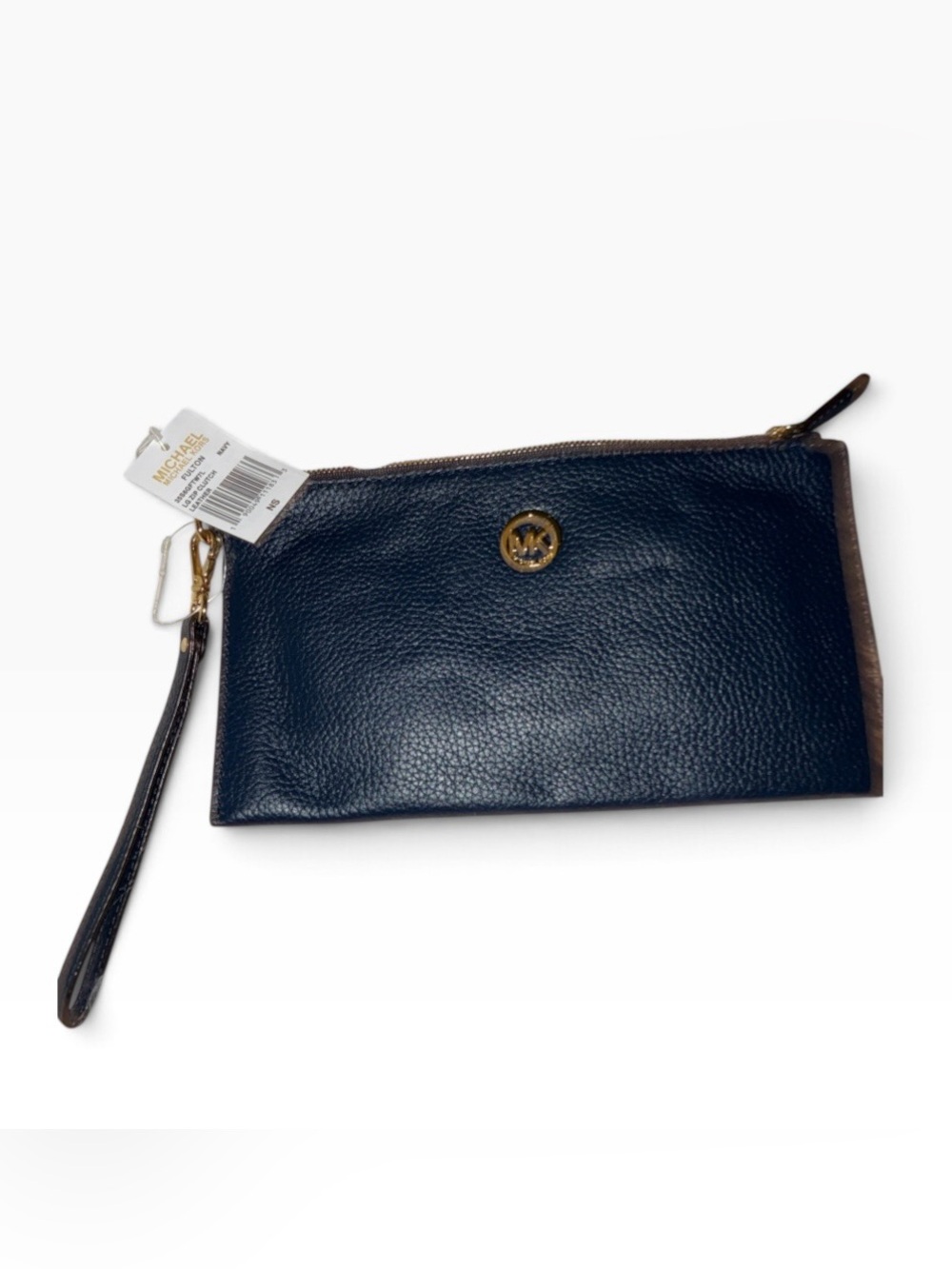 NWT Michael Kors Fulton Large Leather Zip Clutch/Wristlet Navy